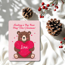 Cute Bear Heart Pillow Heartfelt Christmas Message