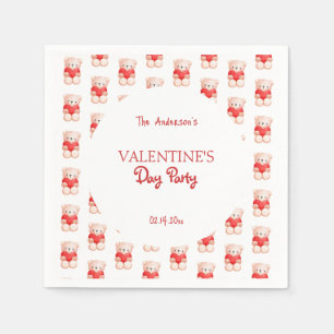 Cute Bear Heart Valentine's Day Party Napkin