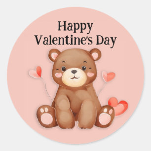 Cute Bear Hearts Balloons Happy Valentine's Day Classic Round Sticker