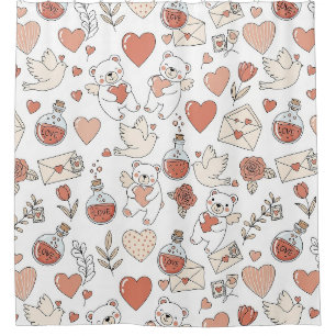 Cute Bear Hearts Valentine Pattern Shower Curtain