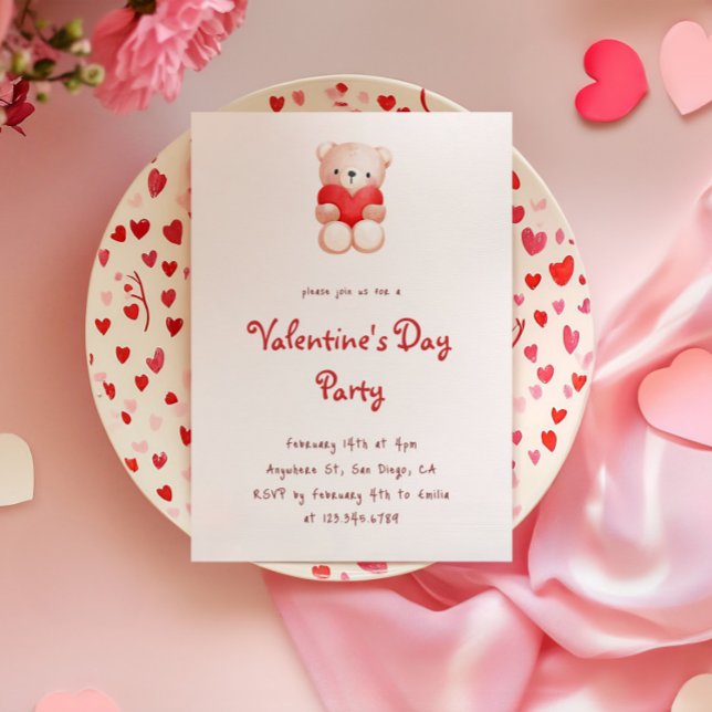 Cute Bear Hearts Valentine's Day Party Invitation (Creator Uploaded)