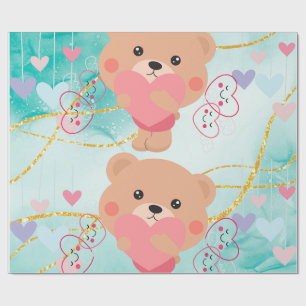Cute Bear & Hearts Wrapping Paper