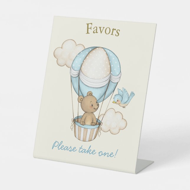 Cute Bear Hello Little One Baby Shower Favours Pedestal Sign (Front)