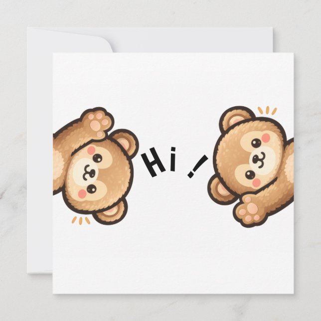 Cute Bear Hi Invitation | Kawaii Greeting Card (Back)