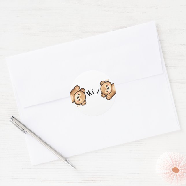 Cute Bear Hi Stickers | Minimal Kawaii Stickers (Envelope)