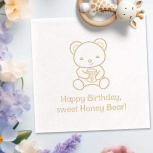 Cute Bear Holding a Honey Jar Birthday Foil Napkins
