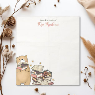 Cute Bear Holding Books Folded Paper Background Notepad