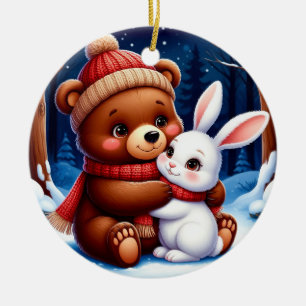Cute Bear Holding Bunny Ceramic Tree Decoration