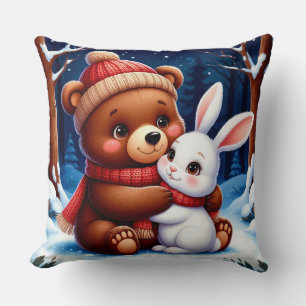 Cute Bear Holding Bunny Cushion