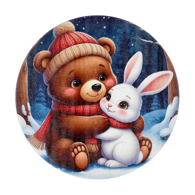 Cute Bear Holding Bunny Cutting Board (Front)