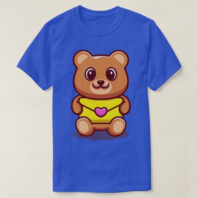 Cute Bear Holding Envelope Cartoon T-Shirt (Design Front)