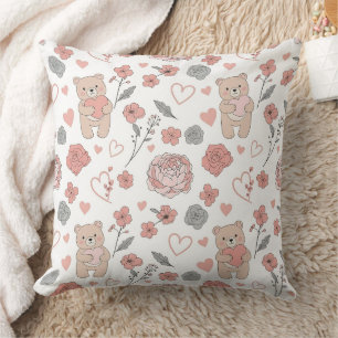 Cute Bear Holding Heart -- Pastel Nursery (13) Cushion