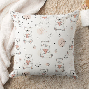 Cute Bear Holding Heart -- Pastel Nursery (7) Cushion