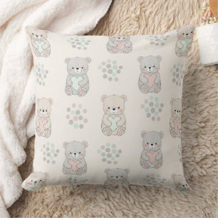Cute Bear Holding Heart -- Pastel Nursery (8) Cushion