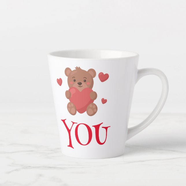 Cute Bear holding heart Valentine Latte Mug (Right)