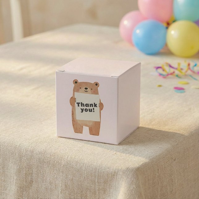 Cute Bear Holding name or message Sign pink Favour Box (Cute Bear Holding name or message Sign pink Favor Boxes.)