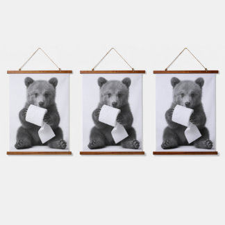 Cute Bear Holding Toilet Paper Funny Minimalist Hanging Tapestry