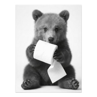Cute Bear Holding Toilet Paper Funny Minimalist Photo Print