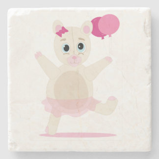 cute bear holds two balloons pink coaster