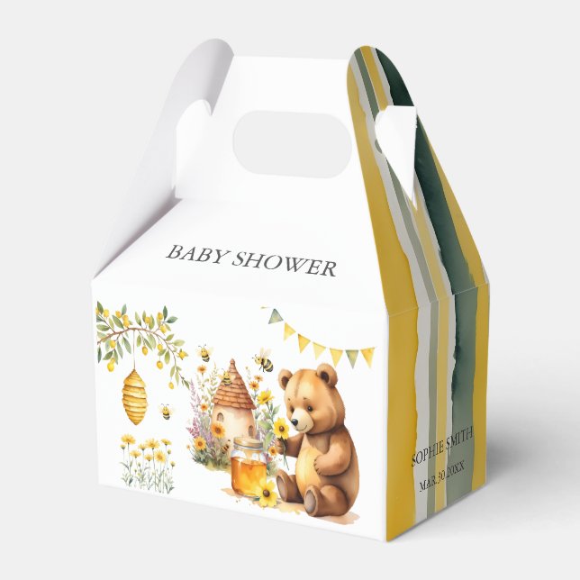 Cute Bear Honey Bee Hive Baby Shower Favour Box (Front Side)