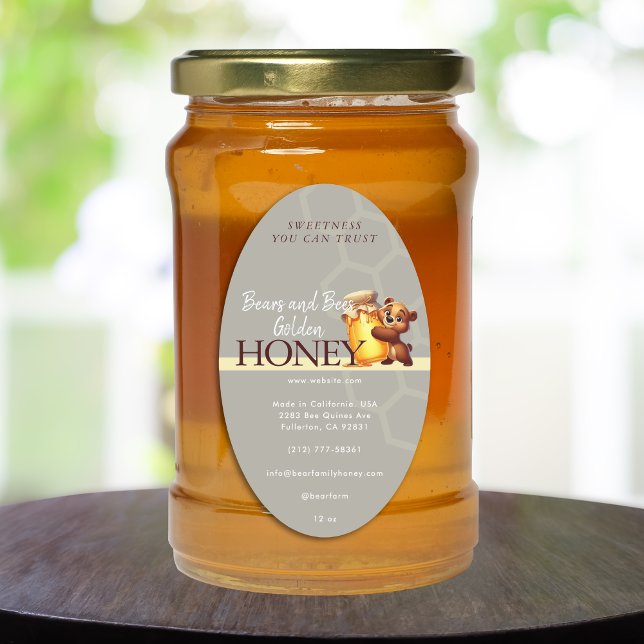Cute Bear Honey Jar Honeycomb Product Label (Cute Bear Honey Jar Honeycomb Product Label)