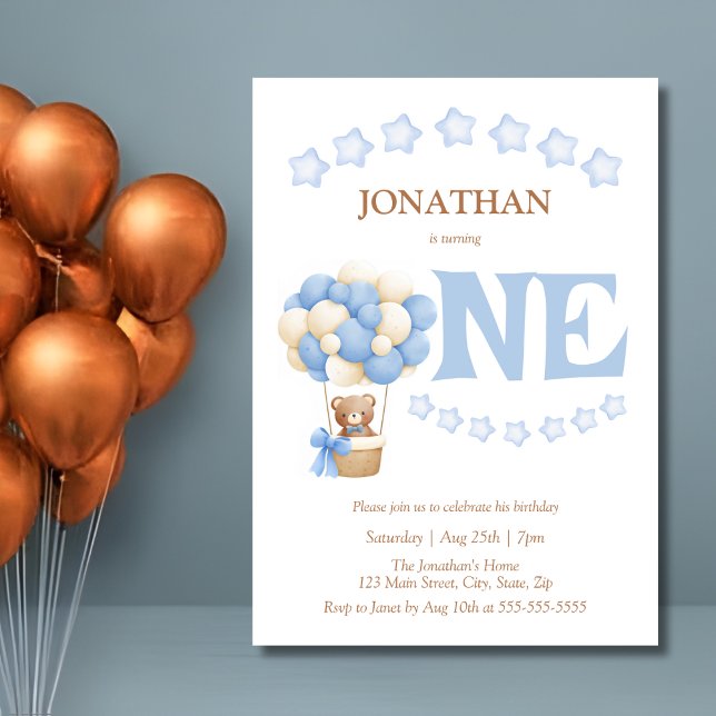 Cute Bear Hot Air Balloon Kids 1st Birthday Invitation (Creator Uploaded)