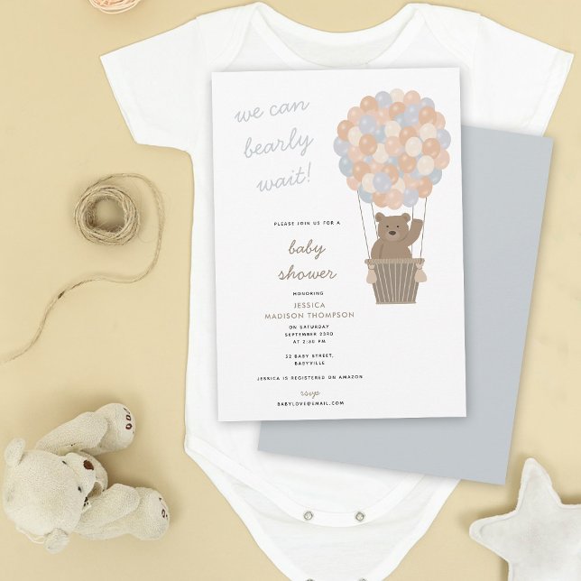 Cute Bear Hot Air Balloons Baby Boy Baby Shower Invitation (Cute Bear Hot Air Balloons Baby Boy Baby Shower Invitation)