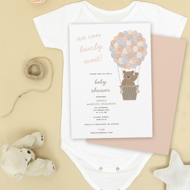 Cute Bear Hot Air Balloons Baby Girl Baby Shower Invitation (Cute Bear Hot Air Balloons Baby Girl Baby Shower Invitation)