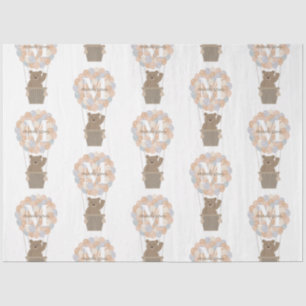 Cute Bear Hot Air Balloons Monogram Gender Neutral Tissue Paper
