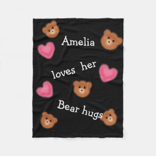 Cute Bear Hugs Personalised Fleece Blanket