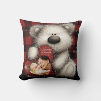 Cute Bear I Love You Grandma Custom Monogram Photo Cushion