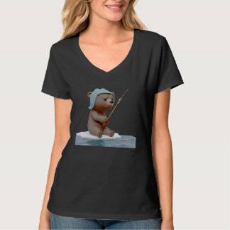 Cute Bear Ice Fishing Design T-Shirt