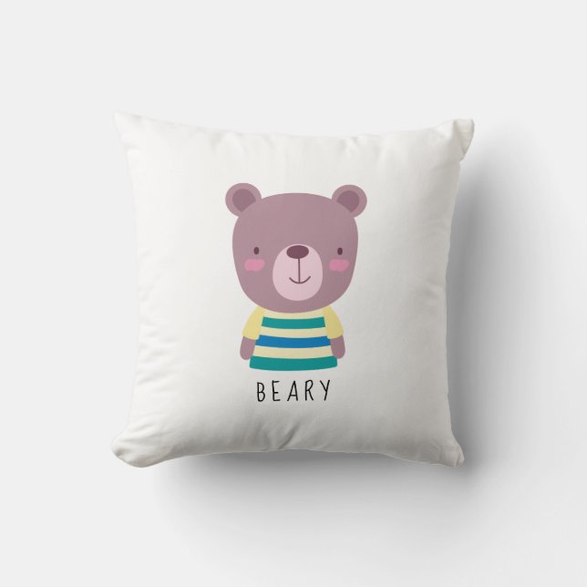 Cute Bear Illustration - Customisable Cushion (Front)