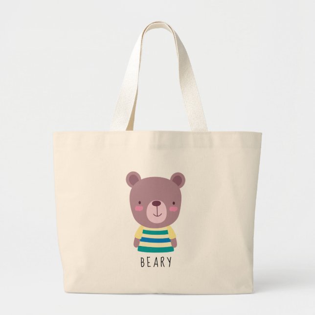 Cute Bear Illustration - Customisable Large Tote Bag (Front)
