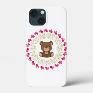 Cute bear in a floral wreath iPhone 13 mini case