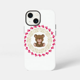 Cute bear in a floral wreath iPhone 13 mini case