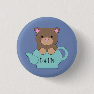 Cute Bear in Blue for Pretty Teapot Parties 3 Cm Round Badge