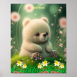 Cute Bear in Garden Honey Bee Custom Wall Art