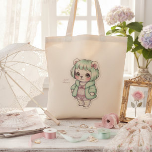 Cute Bear in Lingerie & Fur Coat - Unique Pastel Tote Bag