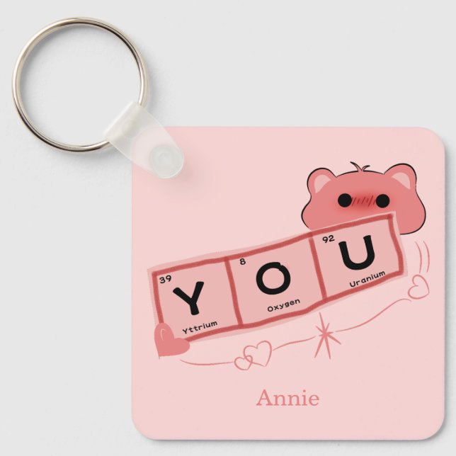 Cute Bear In Love "You" Personalise Couple  Key Ring (Front)