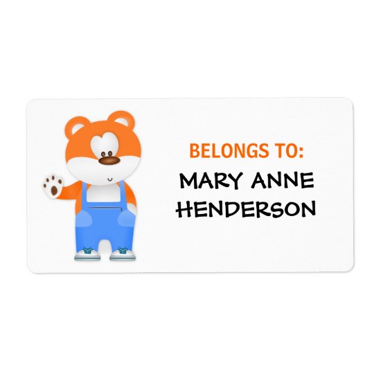 Cute Bear in Overalls Kid's Custom Name ID Shipping Label
