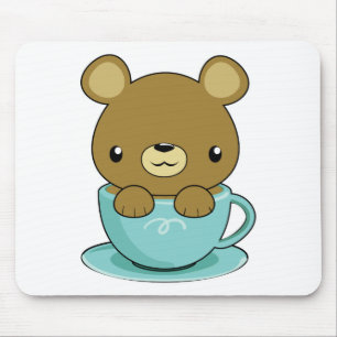 Cute Bear in Teacup (Brown Bear Type) Mouse Mat