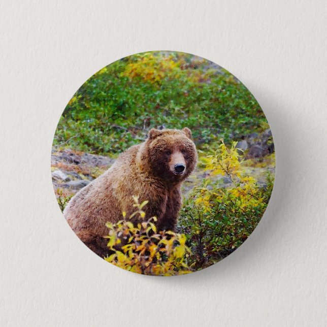 Cute Bear in the Forest Woodland Animal pin button (Front)