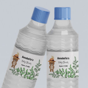 Cute Bear in the Wood Baby Shower Water Bottle Label