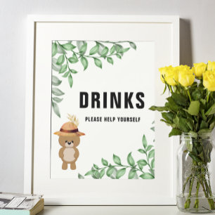 Cute Bear In the Wood Drinks Baby Shower Poster