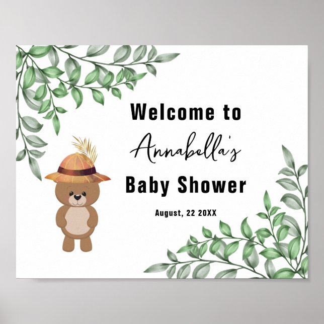 Cute Bear in the Wood Welcome Baby Shower Poster (Front)