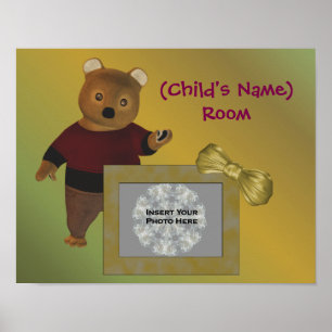 Cute Bear Kids Personalised Door Wall Photo  Poster