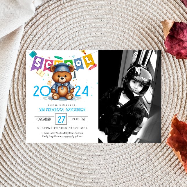 Cute bear Kindergarten Graduation Invitation (Creator Uploaded)