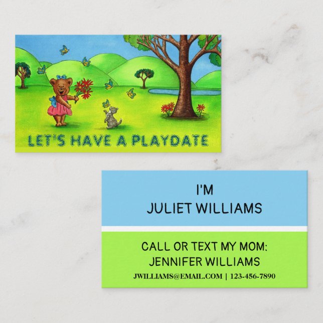 Cute Bear & Kitty Mummy Playdate Calling Card (Front/Back)