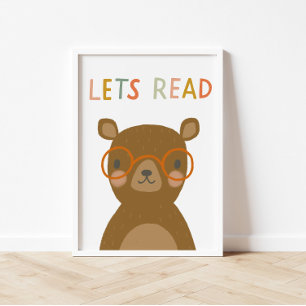 Cute Bear Let's Read Kids Poster